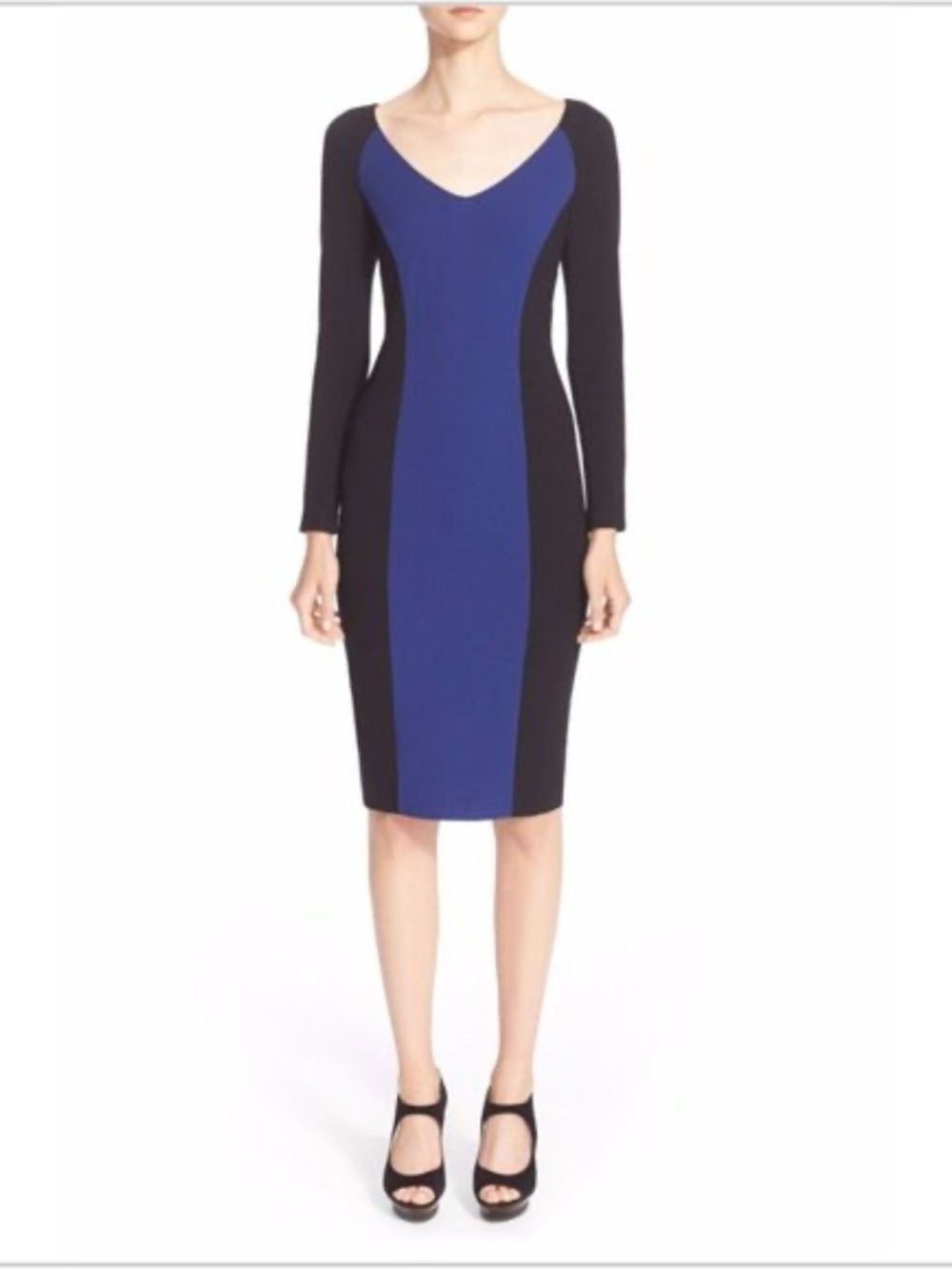 Armani Collezioni Colorblock Dress 4 Itally v neck cobalt blue black long sleeve